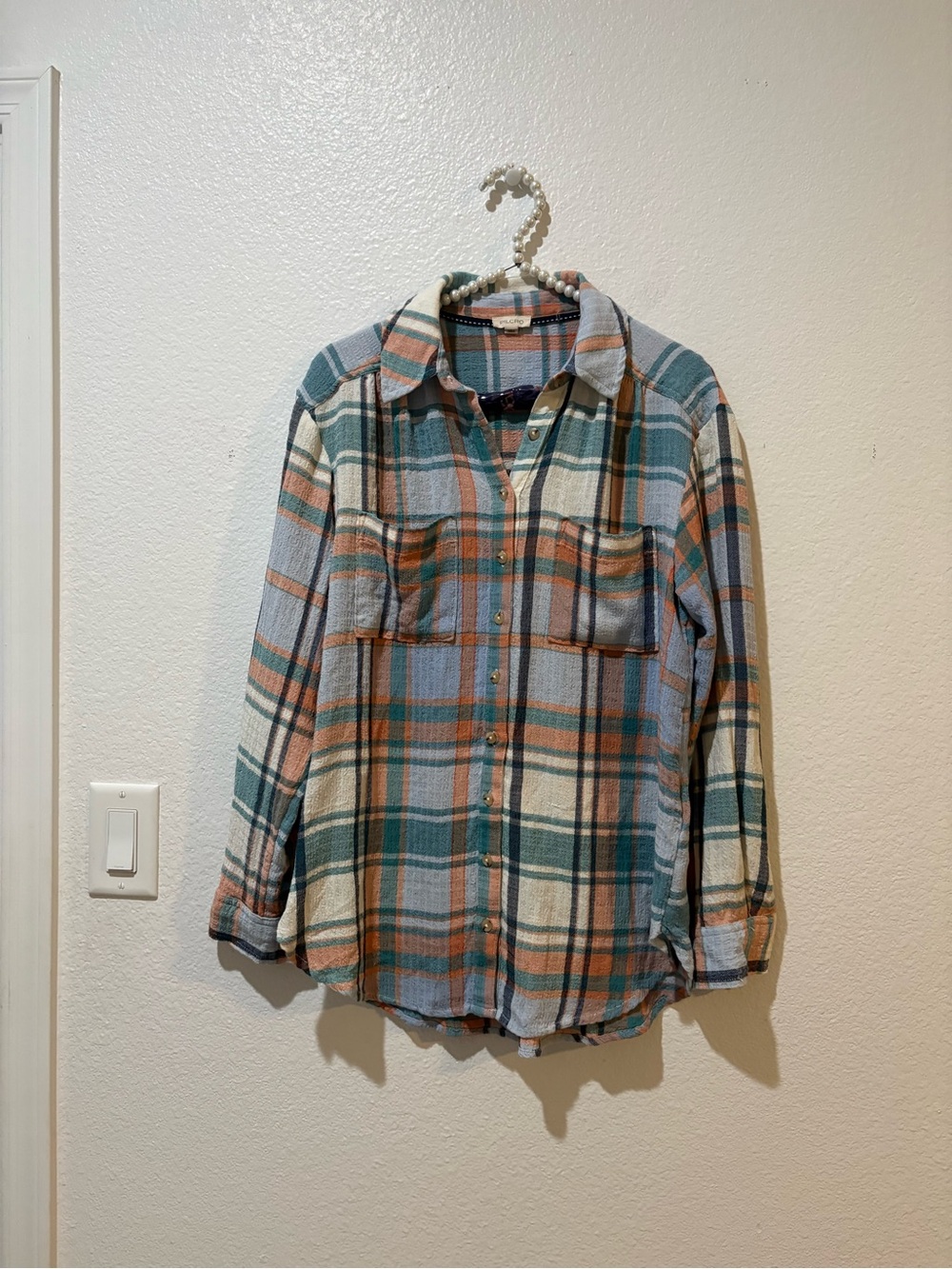 Pilcro small Plaid Button-Down Shirt in Teal, Cream & Rust